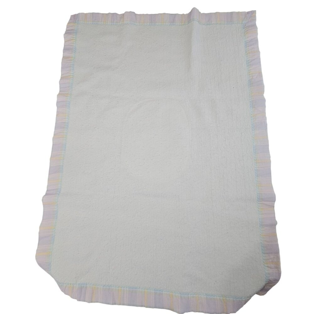 Quiltex Baby Blanket Mouse Medallion white acrylic with pastel colors vtg 50" lo - Picture 6 of 9